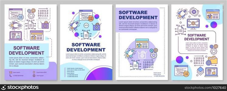 Software development brochure template layout. Frontend programming. Flyer, booklet, leaflet print design, linear illustrations. Vector page layouts for magazines, annual reports, advertising posters
