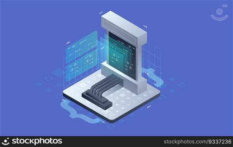 Software development, Concept of programming, data processing. Isometric vector illustration.