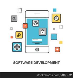 software development concept. Vector illustration of software development flat line design concept.