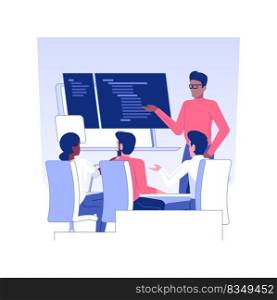 Software development isolated concept vector illustration. Group of IT company workers engaged in software engineering in office, back end development, teamwork organization vector concept.. Software development isolated concept vector illustration.