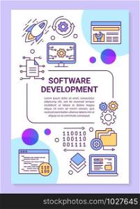 Software development poster template layout. Banner, booklet, leaflet print design with linear icons. Testing, maintenance. Vector brochure page layouts for magazines, advertising flyers