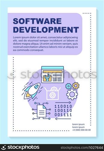 Software development poster template layout. Computer technologies. Banner, booklet, leaflet print design with linear icons. Vector brochure page layouts for magazines, advertising flyers