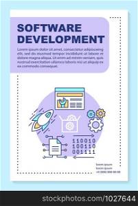 Software development poster template layout. Computer technologies. Banner, booklet, leaflet print design with linear icons. Vector brochure page layouts for magazines, advertising flyers