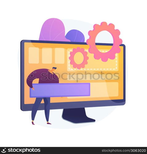 Software development, programming, application interface. Computer app modernization, PC optimization, program setting. Programmer cartoon character. Vector isolated concept metaphor illustration.. Software development vector concept metaphor.