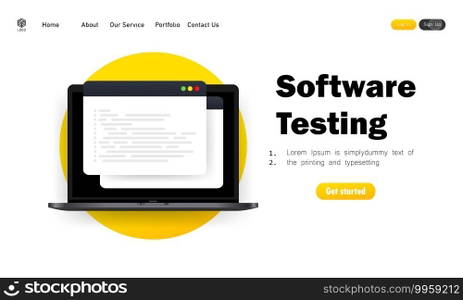Software development, programming, coding, testing illustration. Vector on isolated white background. EPS 10.. Software development, programming, coding, testing illustration. Vector on isolated white background. EPS 10