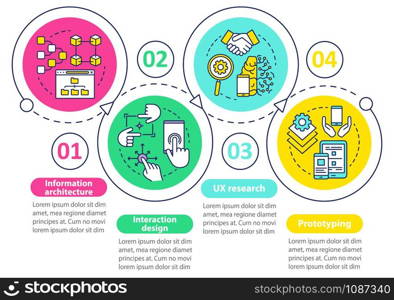 Software development vector infographic template. Business presentation design elements. Data visualization with four steps and options. Process timeline chart. Workflow layout with linear icons