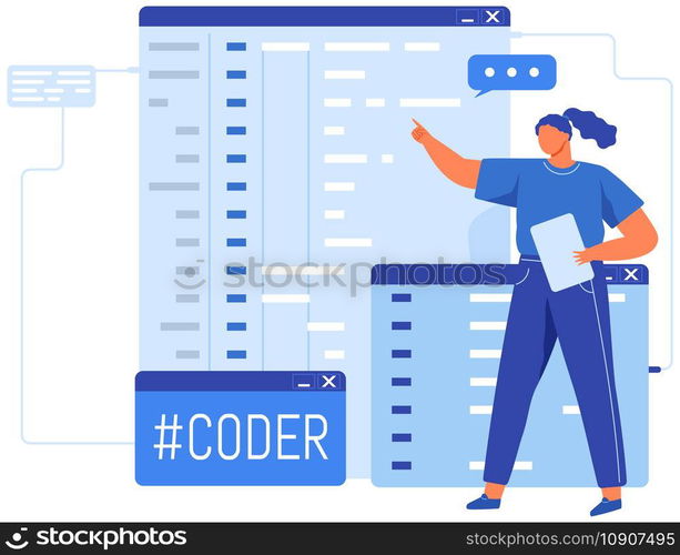 Software engineers working with computer program creation. Web design and development, programming and coding website or app. Programmer, developer, HTML, PHP, JS, CSS, Java Script, languages. Software engineers working with computer program creation, programming, web design and coding