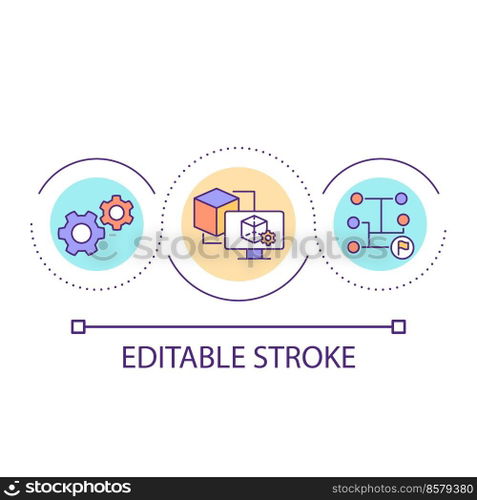 Software for engineers loop concept icon. Digital projects development. Technology integration abstract idea thin line illustration. Isolated outline drawing. Editable stroke. Arial font used. Software for engineers loop concept icon