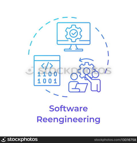 Software reverse engineering blue gradient concept icon. Code analysis. System restructuring, improvement. Round shape line illustration. Abstract idea. Graphic design. Easy to use in article. Software reverse engineering blue gradient concept icon