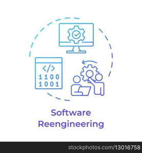 Software reverse engineering blue gradient concept icon. Code analysis. System restructuring, improvement. Round shape line illustration. Abstract idea. Graphic design. Easy to use in article. Software reverse engineering blue gradient concept icon