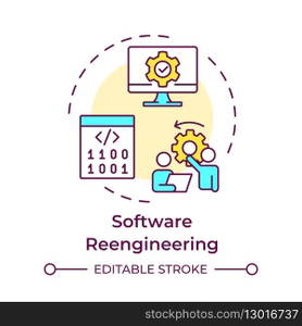 Software reverse engineering multi color concept icon. Code analysis. System restructuring, improvement. Round shape line illustration. Abstract idea. Graphic design. Easy to use in article. Software reverse engineering multi color concept icon