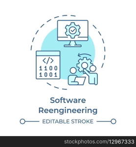 Software reverse engineering soft blue concept icon. Code analysis. System restructuring, improvement. Round shape line illustration. Abstract idea. Graphic design. Easy to use in article. Software reverse engineering soft blue concept icon