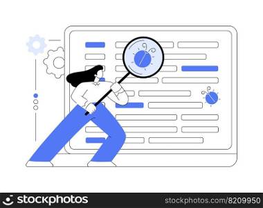 Software testing abstract concept vector illustration. IT software application testing, quality assurance, QA team, bug fixing, automation and manual, website and mobile abstract metaphor.. Software testing abstract concept vector illustration.