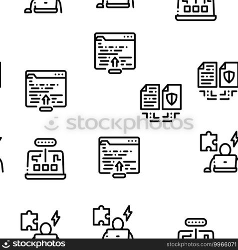 Software Testing And Analysis Seamless Pattern Vector Thin Line. Illustrations. Software Testing And Analysis Seamless Pattern Vector