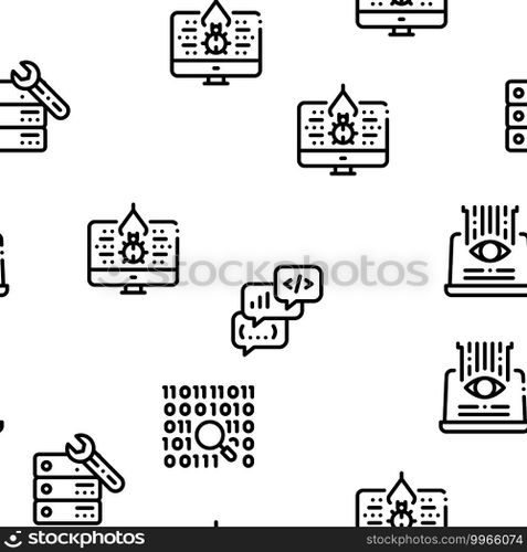 Software Testing And Analysis Seamless Pattern Vector Thin Line. Illustrations. Software Testing And Analysis Seamless Pattern Vector