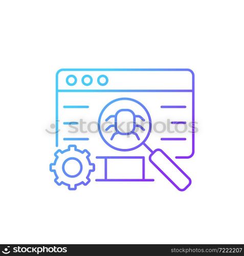 Software testing gradient linear vector icon. Improving performance. Preventing implementation bugs. Defect clustering. Thin line color symbol. Modern style pictogram. Vector isolated outline drawing. Software testing gradient linear vector icon