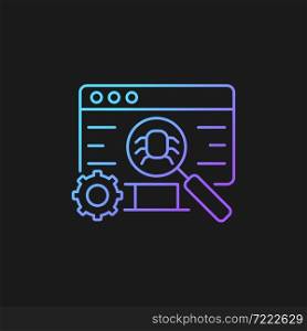 Software testing gradient vector icon for dark theme. Improving performance. Preventing implementation bugs. Thin line color symbol. Modern style pictogram. Vector isolated outline drawing. Software testing gradient vector icon for dark theme