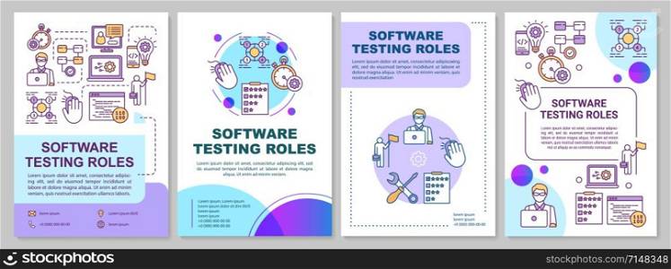Software testing roles brochure template. IT analysts. Flyer, booklet, leaflet print, cover design with linear illustrations. Vector page layouts for magazines, annual reports, advertising posters