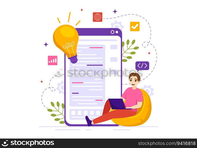 Software Testing Vector Illustration with Application Engineering, Debugging Development Process, Programming and Coding in Hand Drawn Templates