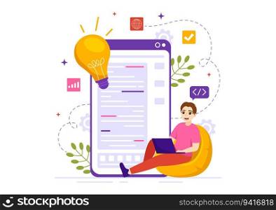 Software Testing Vector Illustration with Application Engineering, Debugging Development Process, Programming and Coding in Hand Drawn Templates