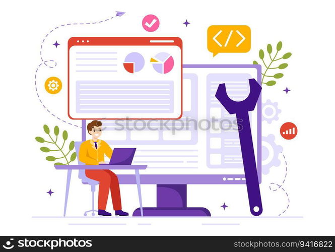 Software Testing Vector Illustration with Application Engineering, Debugging Development Process, Programming and Coding in Hand Drawn Templates