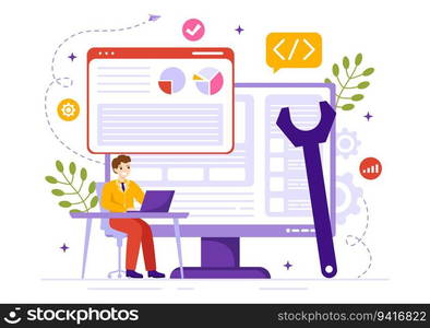 Software Testing Vector Illustration with Application Engineering, Debugging Development Process, Programming and Coding in Hand Drawn Templates