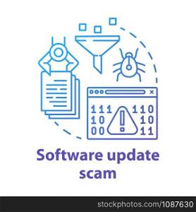 Software update scam concept icon. Computer hacking attack danger. Data theft. Software bugs and viruses. Cybercrime idea thin line illustration. Vector isolated outline drawing