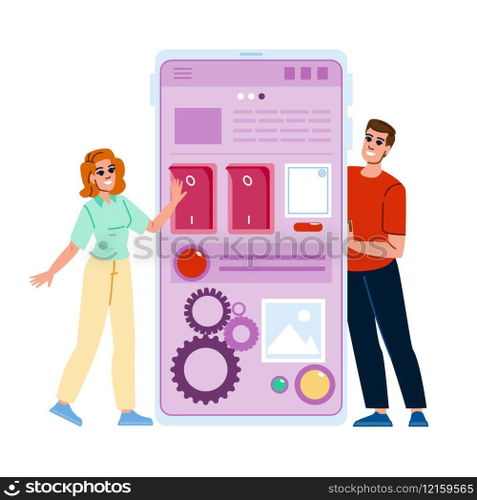 software usability testing website  vector.  data analysis, app application, mobile ui software usability testing website character. people flat cartoon illustration. software usability testing website vector
