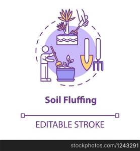Soil fluffing concept icon. Houseplants caring. Indoor flowers concern. Potted ground loosen idea thin line illustration. Vector isolated outline RGB color drawing. Editable stroke