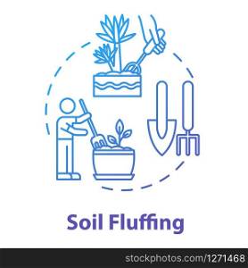 Soil fluffing concept icon. Houseplants caring. Indoor flowers concern. Potted ground loosen idea thin line illustration. Vector isolated outline RGB color drawing