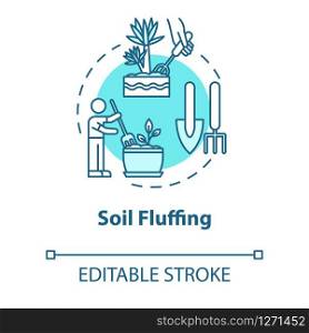 Soil fluffing concept icon. Indoor flowers concern. Houseplants caring. Potted ground loosen idea thin line illustration. Vector isolated outline RGB color drawing. Editable stroke