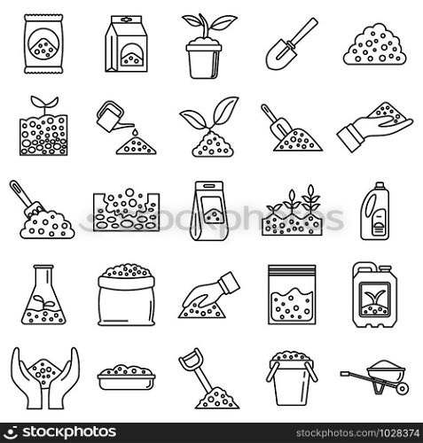 Soil ground icons set. Outline set of soil ground vector icons for web design isolated on white background. Soil ground icons set, outline style