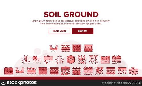 Soil Ground Research Landing Web Page Header Banner Template Vector. Soil Ground With Old Bone And Geyser, Drilling And Watering, Fertile And Desert Illustrations. Soil Ground Research Landing Header Vector