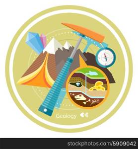 Soil Layers with dinosaur fossil. Cross section of ground. Rocks with minerals Concept in flat design cartoon style on stylish background. Soil Layers with dinosaur fossil