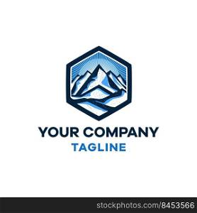 Sol mountain logo in blue colours. Salt in the mountain modern logo template