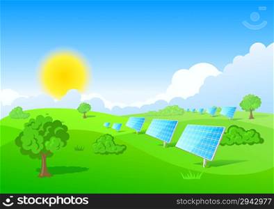 Solar butteries - green energy. Energy business vector concept