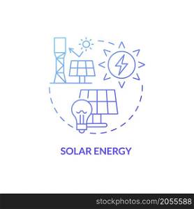 Solar energy blue gradient concept icon. Renewable energy sources. Clean power abstract idea thin line illustration. Isolated outline drawing. Roboto-Medium, Myriad Pro-Bold fonts used. Solar energy blue gradient concept icon