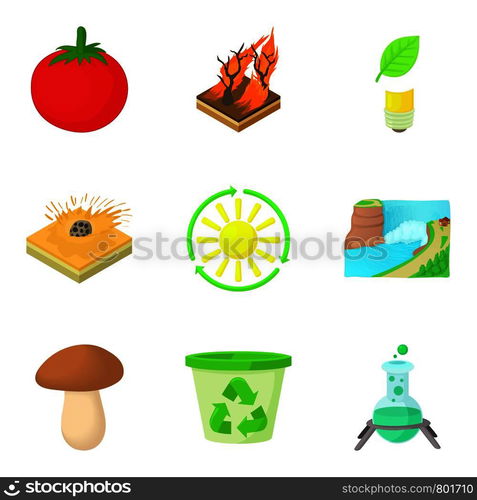 Solar energy icons set. Cartoon set of 9 solar energy vector icons for web isolated on white background. Solar energy icons set, cartoon style