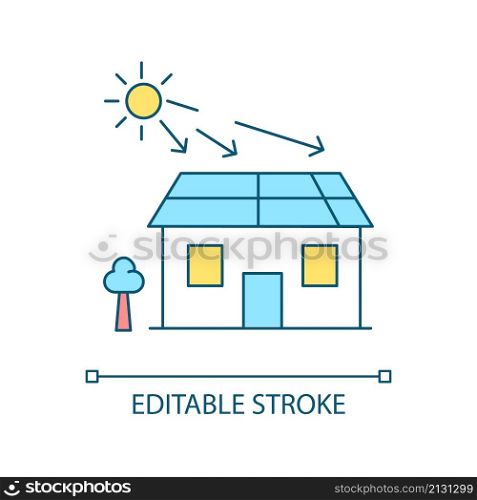 Solar energy RGB color icon. Alternative power for home. Photovoltaic panels. Green electricity. Isolated vector illustration. Simple filled line drawing. Editable stroke. Arial font used. Solar energy RGB color icon