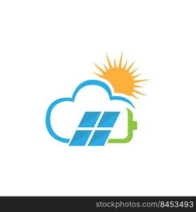 Solar nature energy with battery and solar panel vector logo design