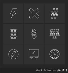 solar panel , clock , bulb, shapes , electronic , time , ecology , icon, vector, design, flat, collection, style, creative, icons , traingle , square , hexagon , pentagon , battery , electricity ,