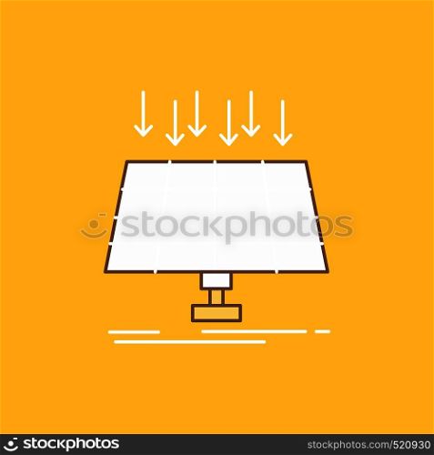 Solar, Panel, Energy, technology, smart city Flat Line Filled Icon. Beautiful Logo button over yellow background for UI and UX, website or mobile application. Vector EPS10 Abstract Template background