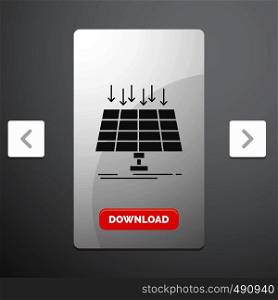 Solar, Panel, Energy, technology, smart city Glyph Icon in Carousal Pagination Slider Design & Red Download Button. Vector EPS10 Abstract Template background