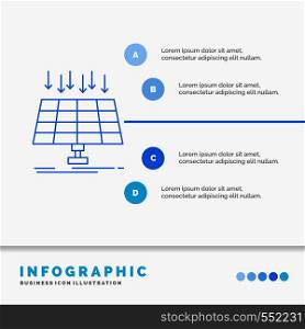 Solar, Panel, Energy, technology, smart city Infographics Template for Website and Presentation. Line Blue icon infographic style vector illustration. Vector EPS10 Abstract Template background