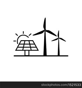 Solar panel icon and wind turbine icon isolated on white background. Vector illustration