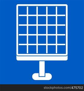 Solar panel icon white isolated on blue background vector illustration. Solar panel icon white
