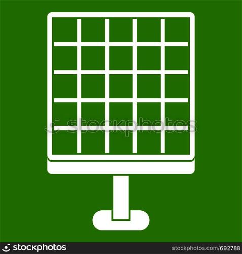 Solar panel icon white isolated on green background. Vector illustration. Solar panel icon green