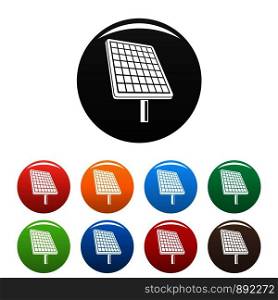Solar panel icons set 9 color vector isolated on white for any design. Solar panel icons set color