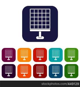Solar panel icons set vector illustration in flat style In colors red, blue, green and other. Solar panel icons set flat
