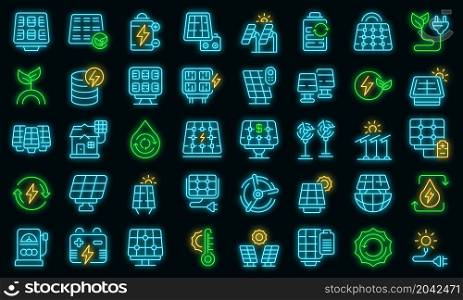Solar panels icons set outline vector. Invertor solar energy. Panels battery system. Solar panels icons set vector neon